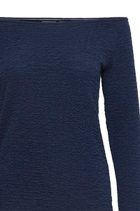 ICHI Malina Boat Neck Textured Top - Navy