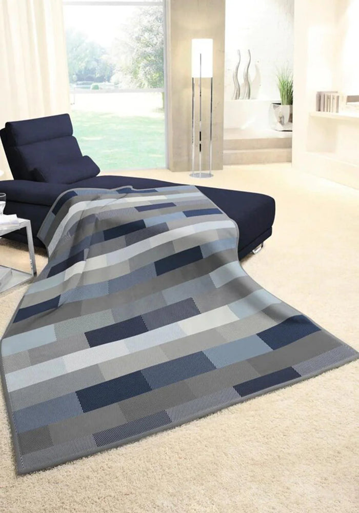 BIEDERLACK : Cotton Home - Textured Blocks Navy Throw - 140x180