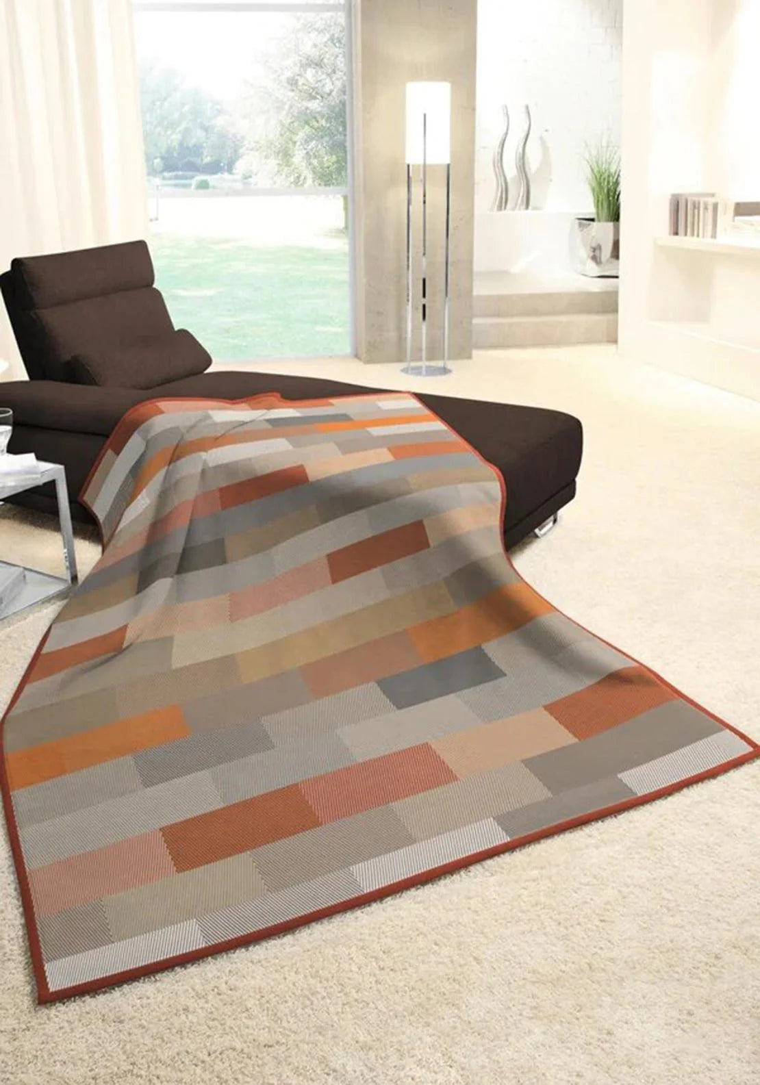 BIEDERLACK : Cotton Home - Textured Blocks Terracotta Throw - 140x180