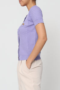 COPE CLOTHING : Short Sleeve Knitted Blouse : Purple