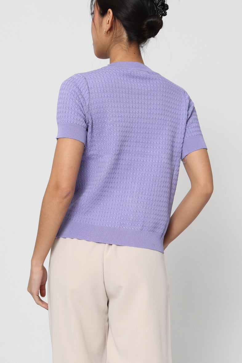 COPE CLOTHING : Short Sleeve Knitted Blouse : Purple