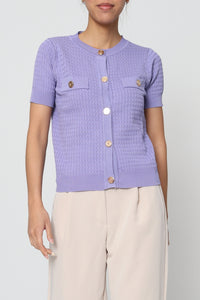 COPE CLOTHING : Short Sleeve Knitted Blouse : Purple