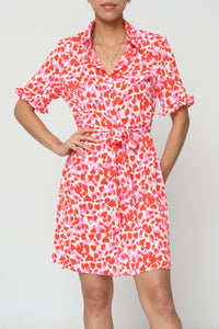 COPE CLOTHING : Shirt Dress With Heart Print - Pink