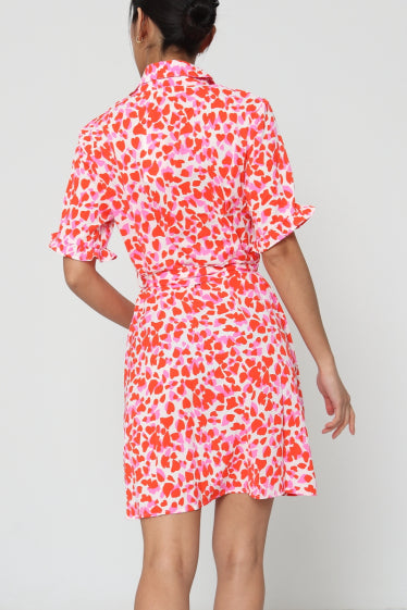 COPE CLOTHING : Shirt Dress With Heart Print - Pink