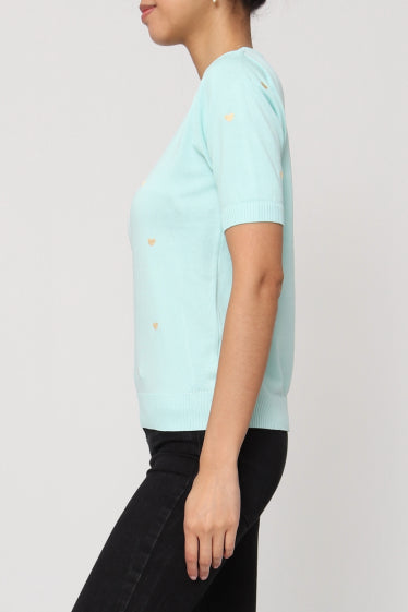 COPE CLOTHING : Short Sleeve Knitted Blouse : Mint