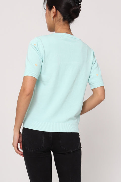 COPE CLOTHING : Short Sleeve Knitted Blouse : Mint