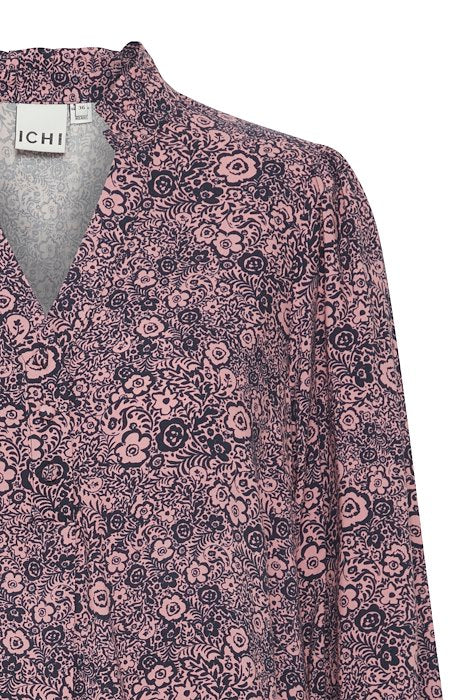 ICHI Vera V-Neck Floral Blouse - Pink