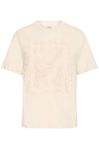 ICHI Nayola Lace Detail T-Shirt - Cream