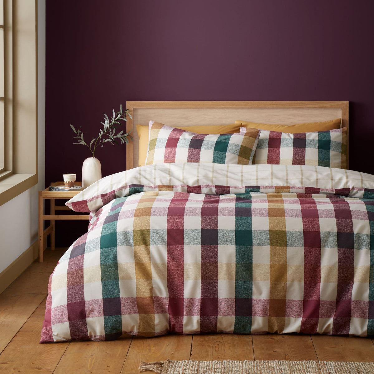 CATHERINE LANSFIELD Autumn Check Plum Reversible Duvet Cover Set