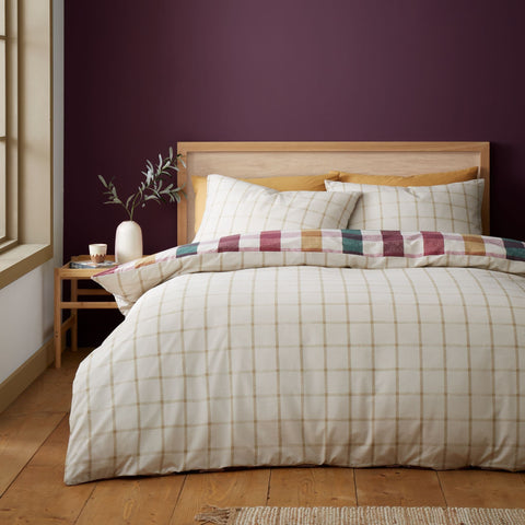 CATHERINE LANSFIELD Autumn Check Plum Reversible Duvet Cover Set