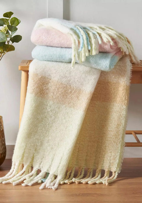 CATHERINE LANSFIELD Faux Mohair Checked Pastel Throw