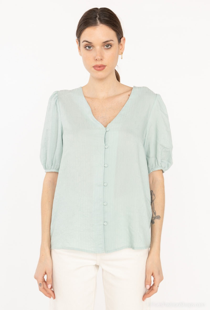 COPE CLOTHING : V - Neck Puff Sleeve Top