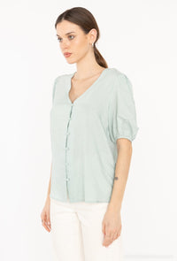 COPE CLOTHING : V - Neck Puff Sleeve Top