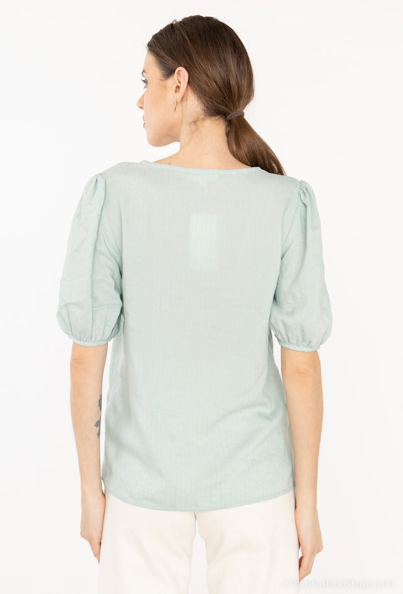 COPE CLOTHING : V - Neck Puff Sleeve Top