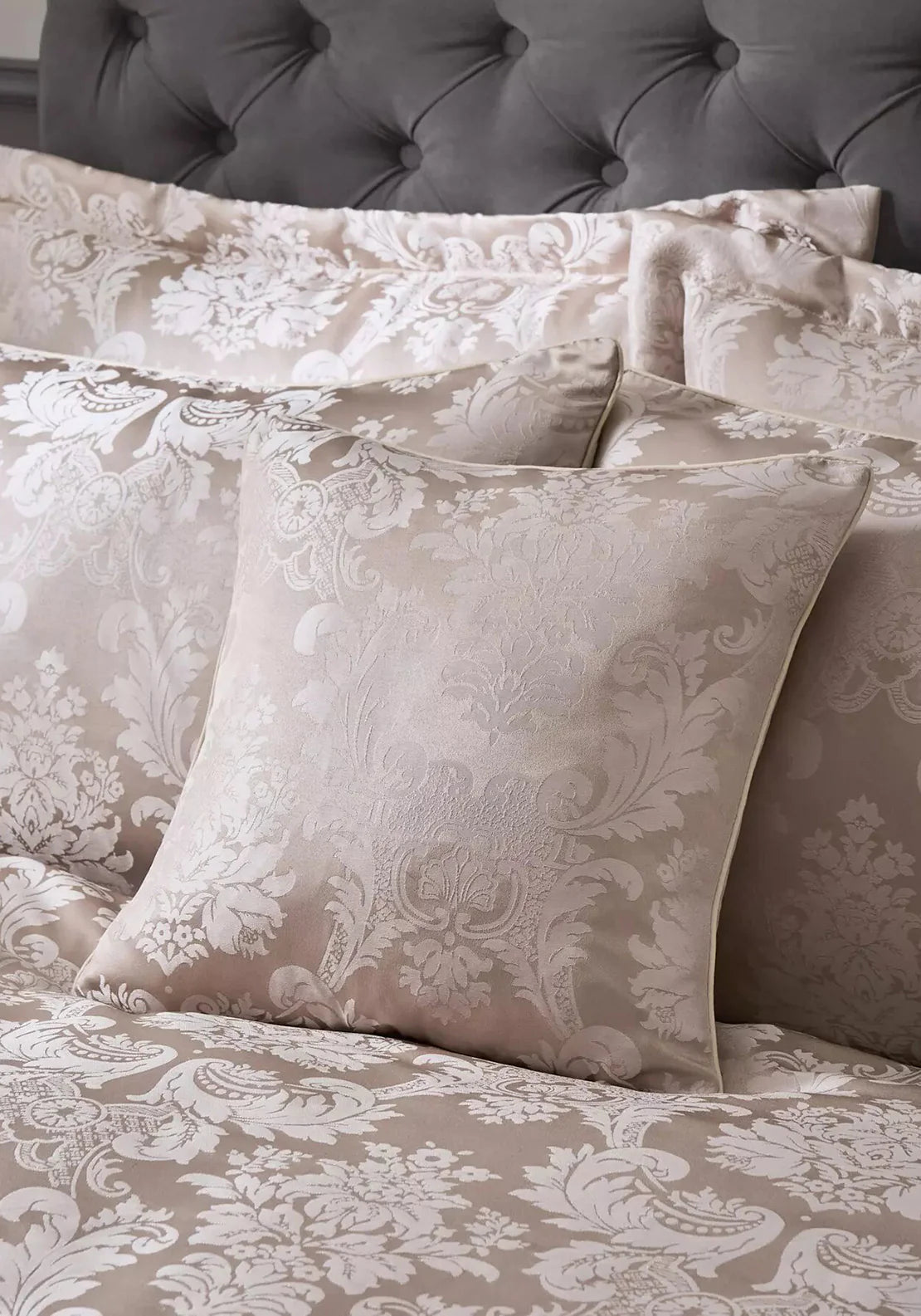 CATHERINE LANSFIELD Classic Damask Cushion - Champagne