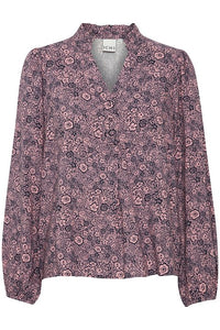 ICHI Vera V-Neck Floral Blouse - Pink