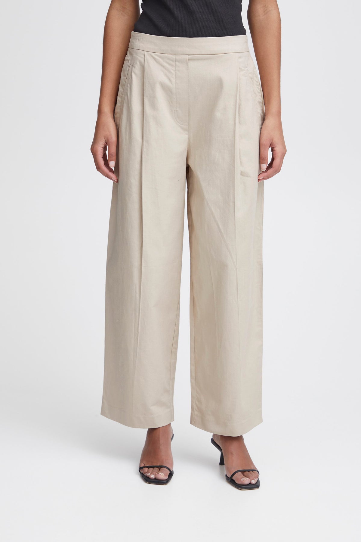 ICHI Unica Wide Leg Trousers - Cream