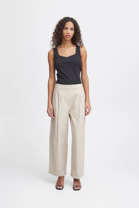 ICHI Unica Wide Leg Trousers - Cream