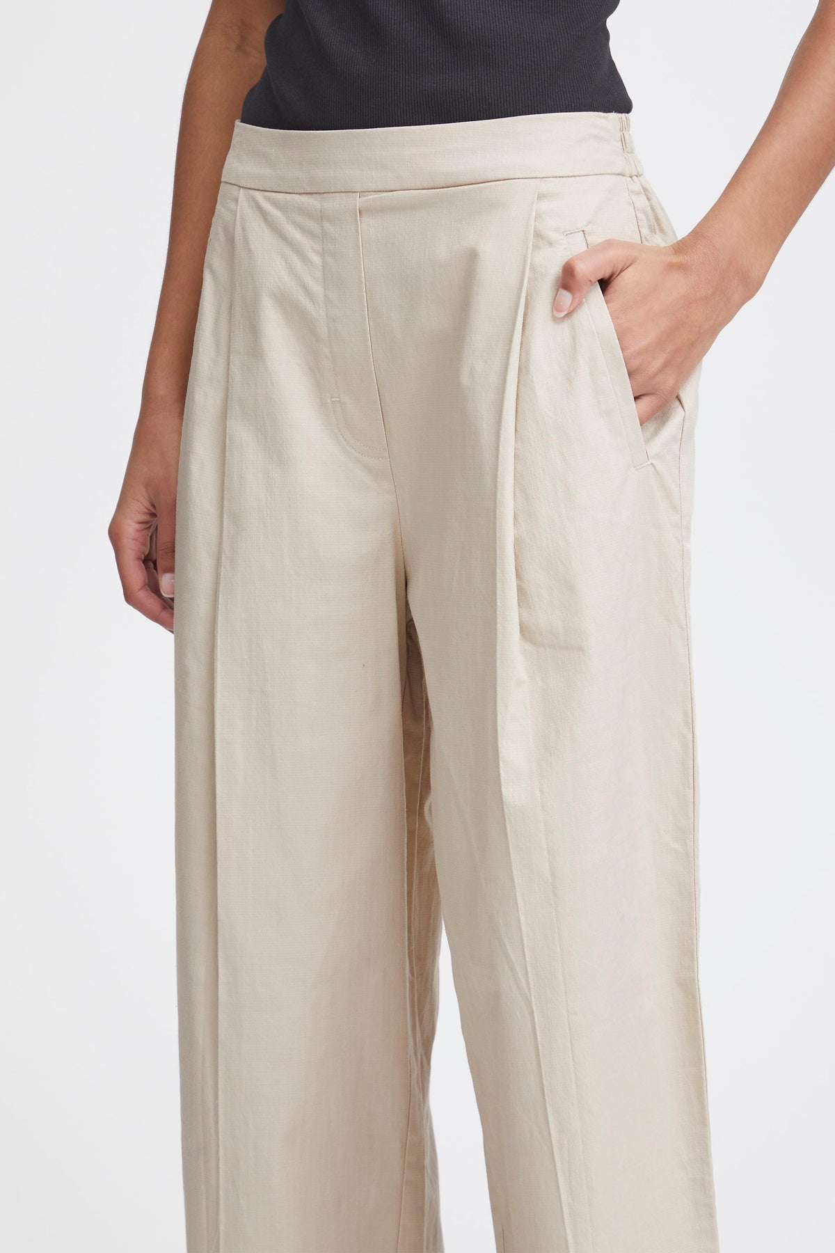 ICHI Unica Wide Leg Trousers - Cream