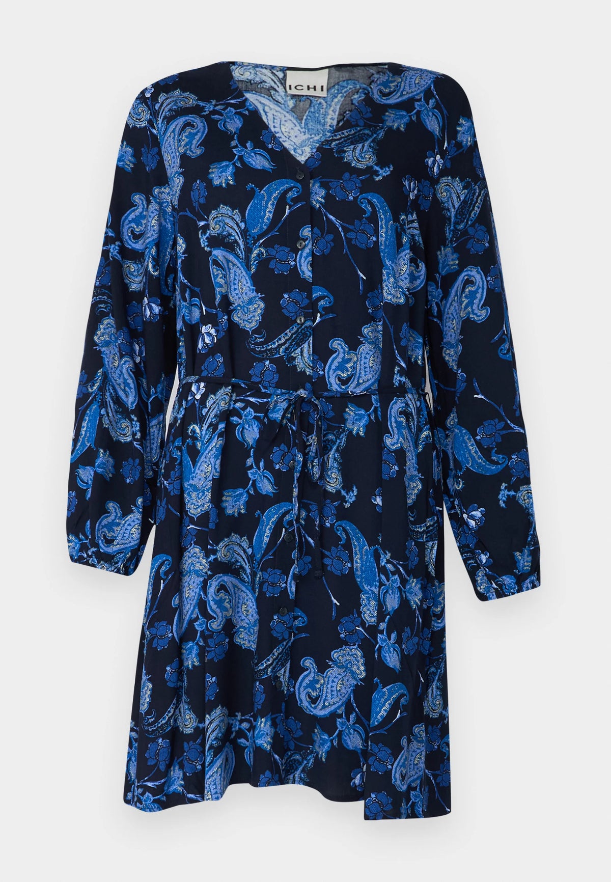 ICHI Vera V-Neck Shirt Dress - Blue