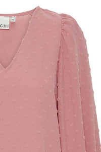 ICHI : V-Neck Textured Blouse - Pink