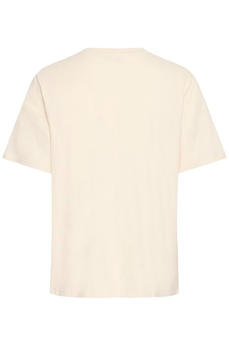 ICHI Nayola Lace Detail T-Shirt - Cream