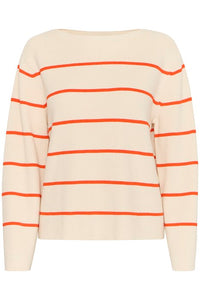 ICHI : Boston Striped Pullover - Cream