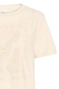 ICHI Nayola Lace Detail T-Shirt - Cream