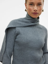 VERO MODA : Zoey Wrap Neck Jumper - Grey