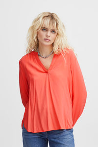 ICHI : Main LS Blouse - Coral