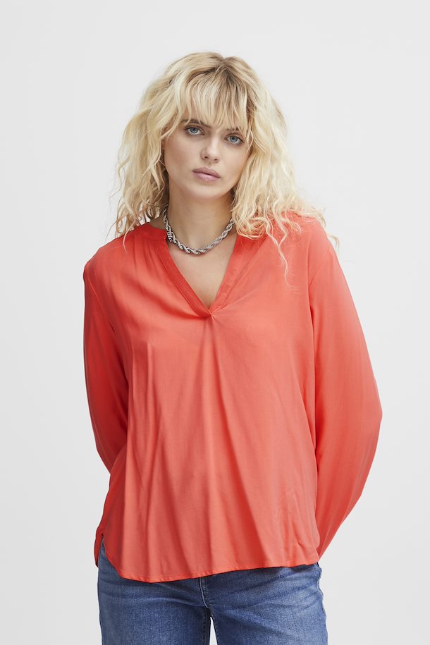 ICHI : Main LS Blouse - Coral