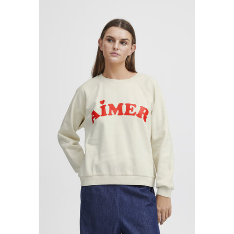 ICHI : Lela Brushed Sweatshirt - Cream