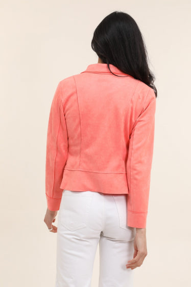 COPE CLOTHING : Suede Soft Biker Jacket - Coral