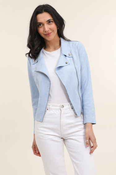 COPE CLOTHING : Suede Soft Biker Jacket - Sky Blue