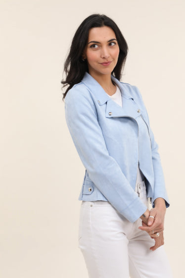 COPE CLOTHING : Suede Soft Biker Jacket - Sky Blue