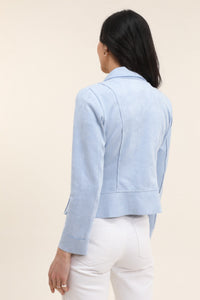 COPE CLOTHING : Suede Soft Biker Jacket - Sky Blue