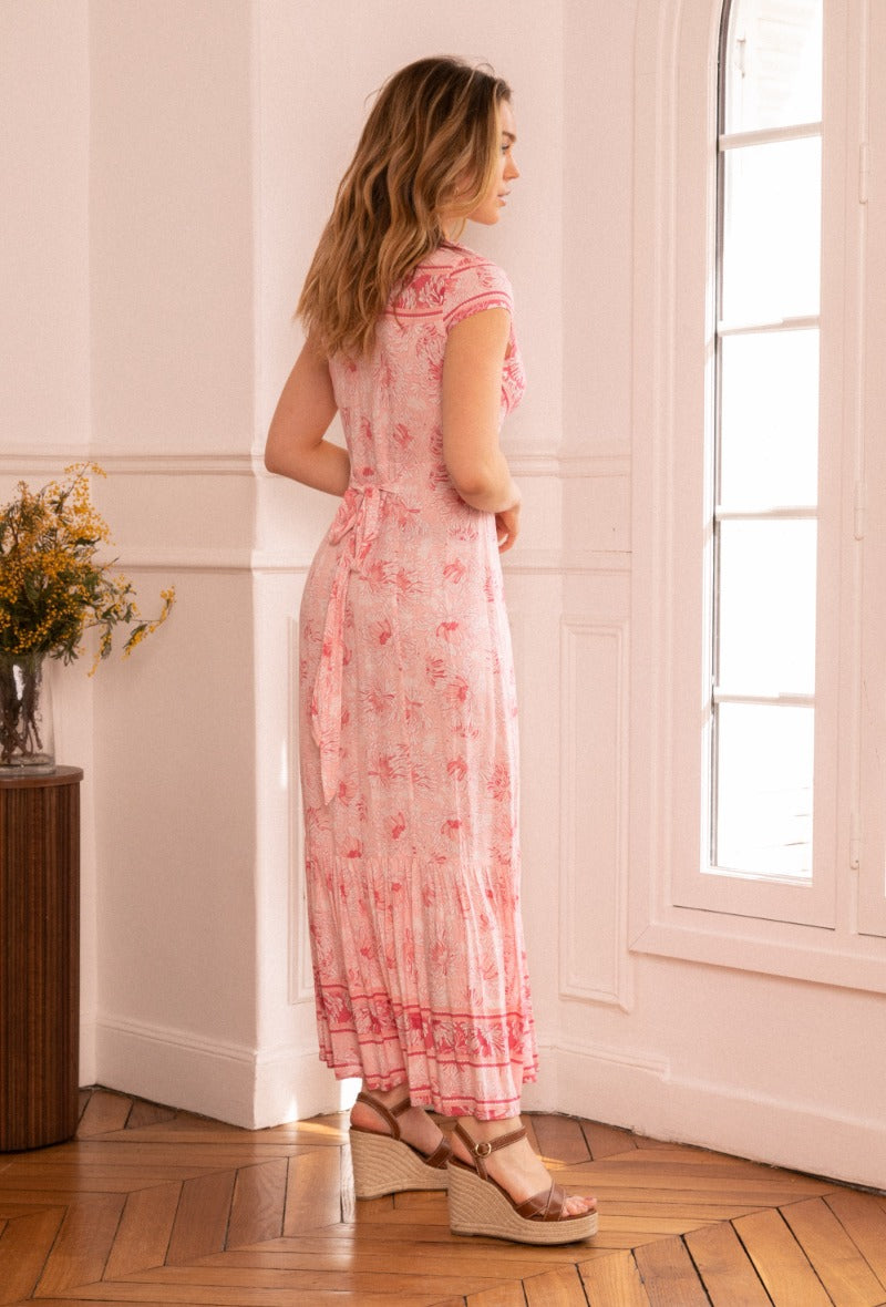 COPE CLOTHING : Button Front Maxi Dress - Pink