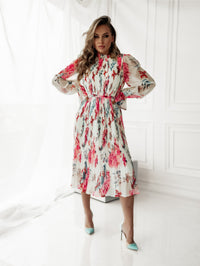 COPE CLOTHING : Elegant Pleated Floral Dress