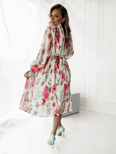 COPE CLOTHING : Elegant Pleated Floral Dress