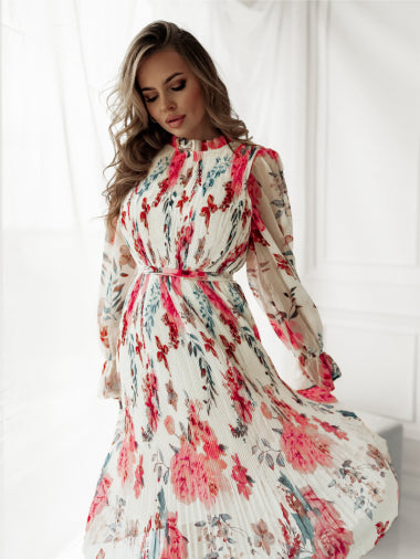 COPE CLOTHING : Elegant Pleated Floral Dress