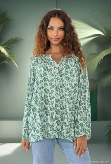 COPE CLOTHING : Long Sleeve Printed Tunic : Green