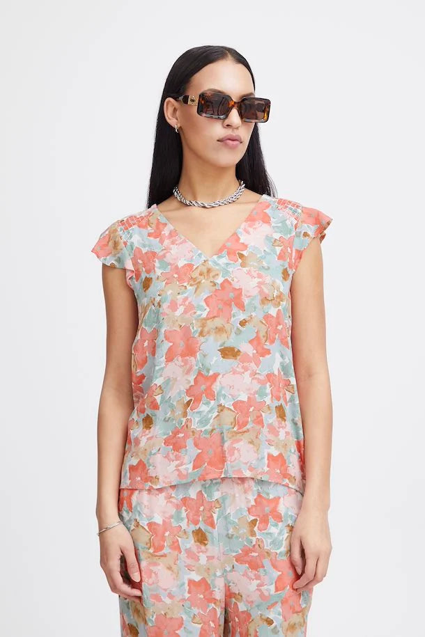 ICHI : Sanura Floral V-Neck Blouse