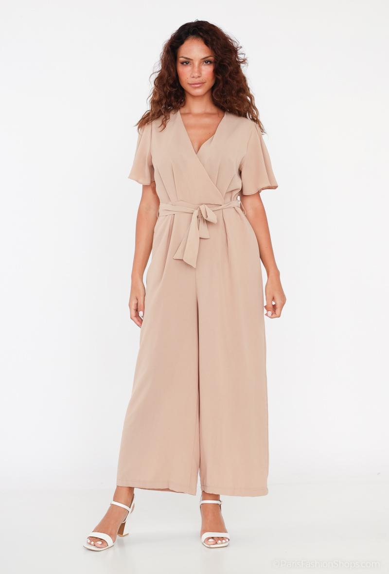 COPE CLOTHING : Butterfly Sleeve Jumpsuit - Beige