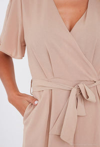 COPE CLOTHING : Butterfly Sleeve Jumpsuit - Beige