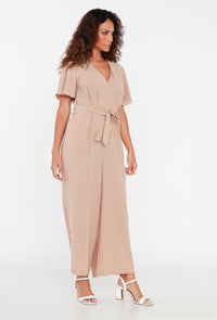 COPE CLOTHING : Butterfly Sleeve Jumpsuit - Beige