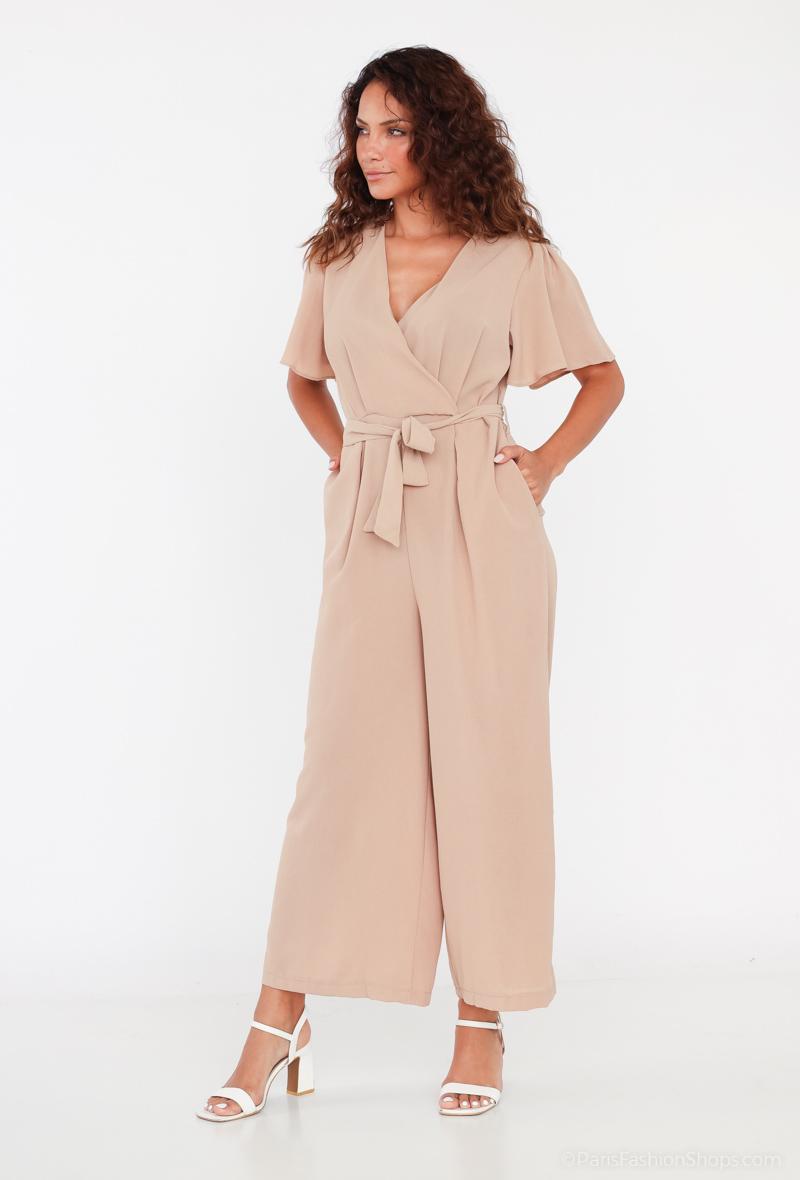 COPE CLOTHING : Butterfly Sleeve Jumpsuit - Beige