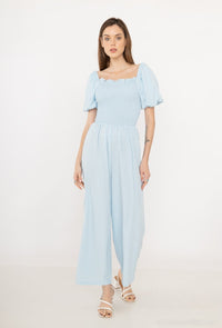 COPE CLOTHING : Bardot Top Jumpsuit - Blue