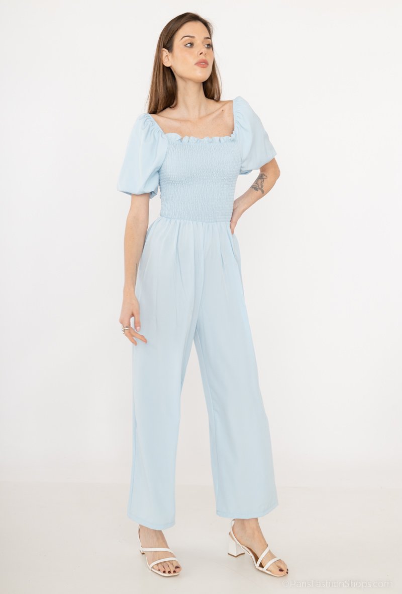 COPE CLOTHING : Bardot Top Jumpsuit - Blue