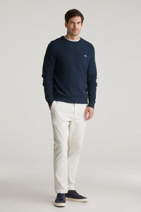 GANT Micro Textured Cotton Crew Neck Sweater - Navy