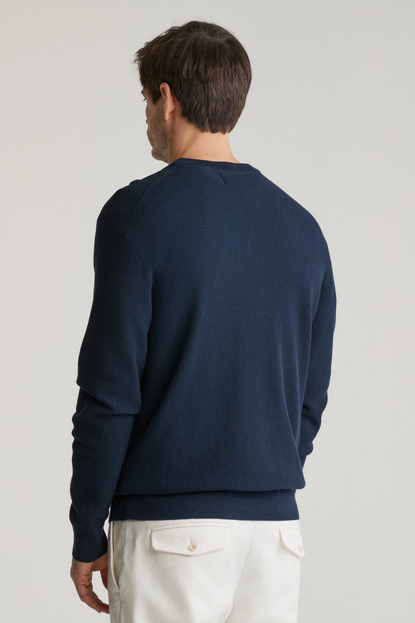 GANT Micro Textured Cotton Crew Neck Sweater - Navy